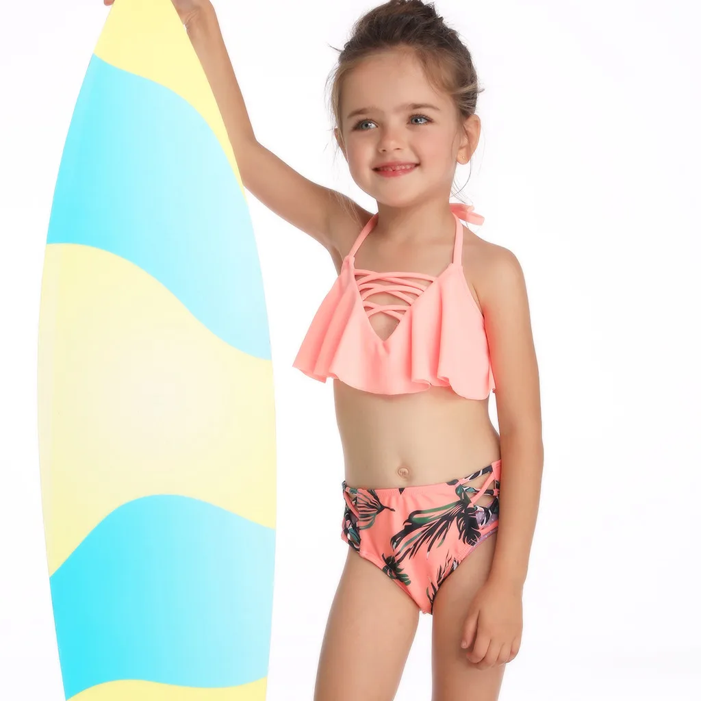 Детские купальники для девочек; хлопковый купальник из двух предметов; купальный костюм; пляжный комплект пляжной одежды; L0604