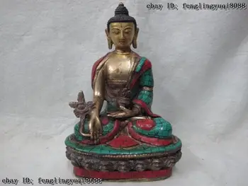 Tibet Bronze Gilt inlay coral turquoise Medicine Bhaisajyaguru Sakyamuni Buddha
Tibet Bronze Gilt inlay coral turquoise Medicine Bhaisajyaguru Sakyamuni Buddha