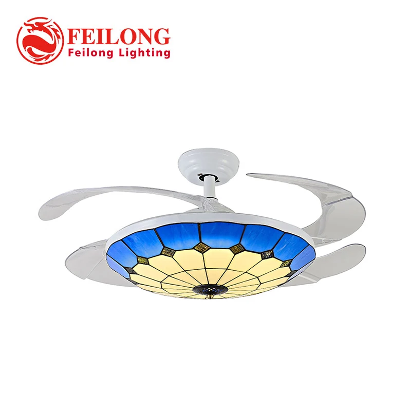 Fine blue and white fan fan lamp shade Ceiling Fan light Ceiling Fans With LED Light Hidden Blades restaurant bedroom modern ceiling-fan-light-remote : image Fine blue and white fan fan lamp shade Ceiling Fan light Ceiling Fans With LED Light Hidden Blades restaurant bedroom modern ceiling-fan-light-remote