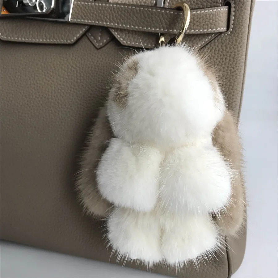 

Magicfur - 15cm Real Mink Fur Bunny White W Camel Ears Ball Doll Toy Keychain Handbag Keyring Car Key Ring Pendant Charm