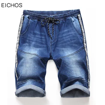 

Mens Retro Denim Shorts Vintage Casual Man Brand Shorts Jeans Washed Faded Hip Hop Elastic Drawstring Slim Fit Streetwear EICHOS