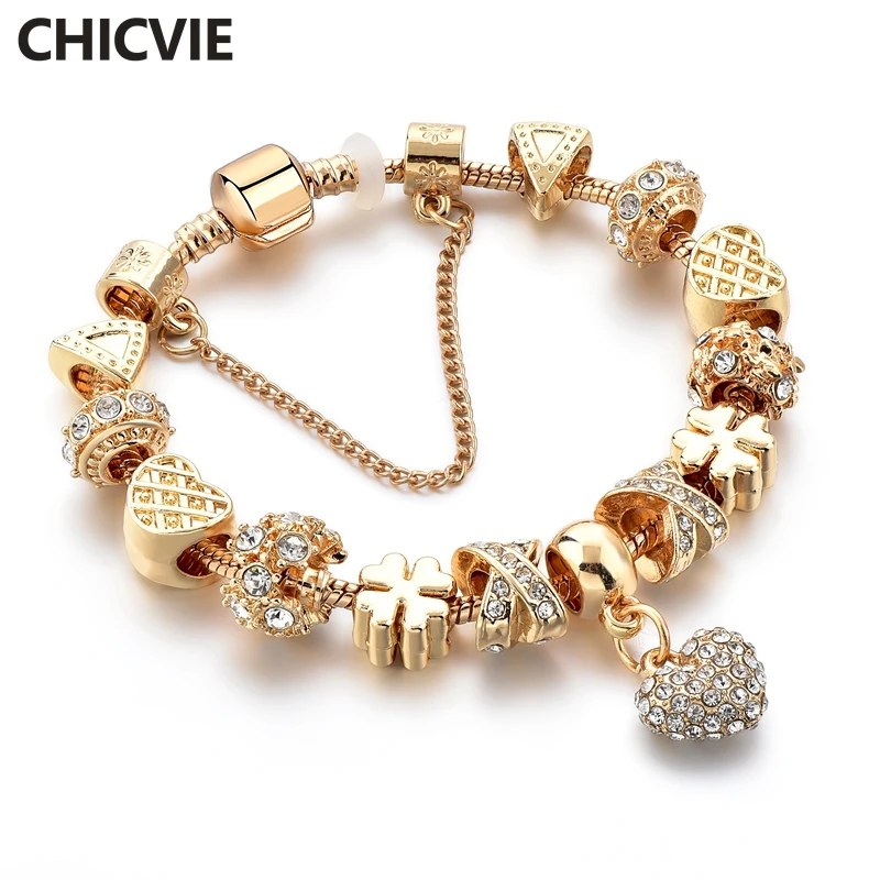 Женский Браслет манжета с кристаллами в форме сердца CHICVIE модный браслет ручной