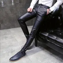 Осенне-зимняя обувь мужская повседневная Искусственная кожа Штаны корейской версии Тонкий Облегающие штаны плюс бархатные теплые мотоциклетные Штаны костюмы