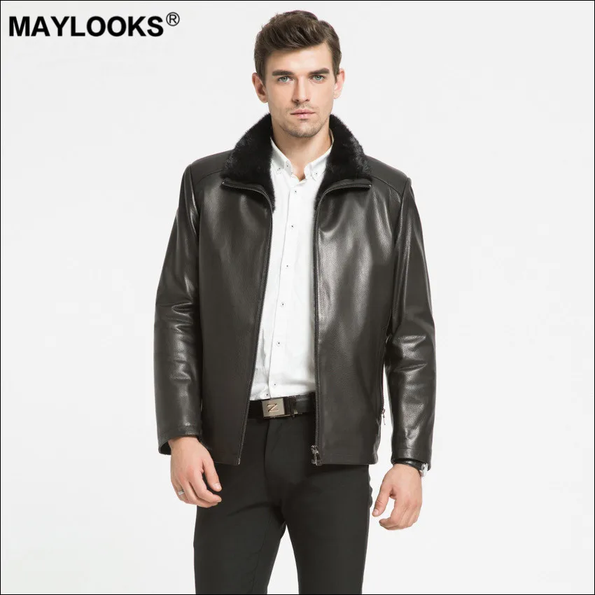 Maylooks осенне-зимняя мужская кожаная модная козья кожа с рисунком крупного рогатого скота носимые лацканы теплые WS91