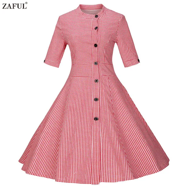 Zaful марка 2017 vintage лето женщины dress красный ретро feminino vestidos халат рокабилли хепберн 50 s туники, платья плюс размер