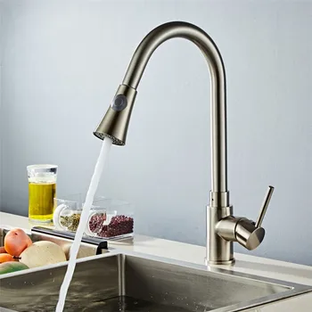 

Single Handle Kitchen Faucet Brass Brushed Nickel Mixer Pull Out Kitchen Tap Single Hole Water Tap Cold and Hot Water Mixer Tap