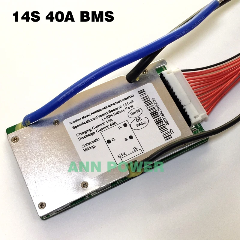 

14S40A BMS 51.8V lithium ion battery bms 3.7V 14S 40A BMS with the balance function Different charge and discharge port