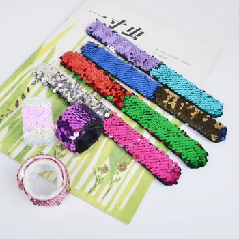 

Sequin Slap Bracelets Wristband Party Wrist Strap Kids Children Holiday Beach Party Double Colors