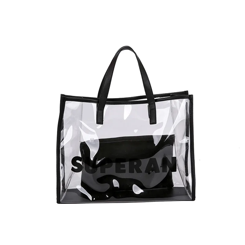 Прозрачная пляжная сумка из ПВХ с буквенным принтом, женские сумки, Большая вместительная сумка на плечо, купальник, сумка для сбора, портативный водонепроницаемый груз BB447