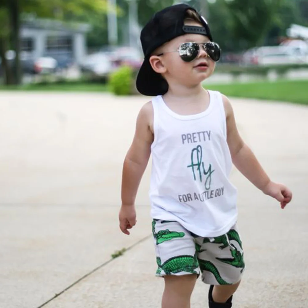 

2017 New Arrival 2pcs Summer Baby Boys Clothing Set Sleeveless Letter Print Vest+Short Pant Trousers 2pcs Outift Set For 0-3Y