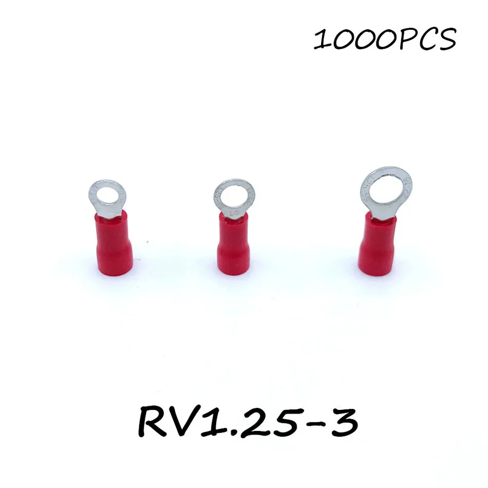 Ring Insulated Connector Terminal Block 1000PCS RV1.25 3 Red Cable Wire