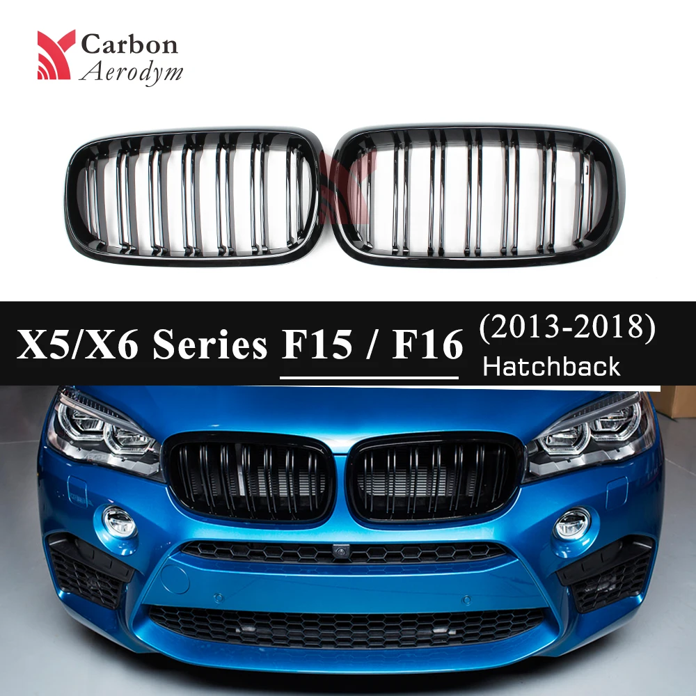 

For BMW X5 Series F15 F85 5-Door SUV Double Lines Gloss Black Racing Grills X6 Series F16 F86 Kidney Grilles