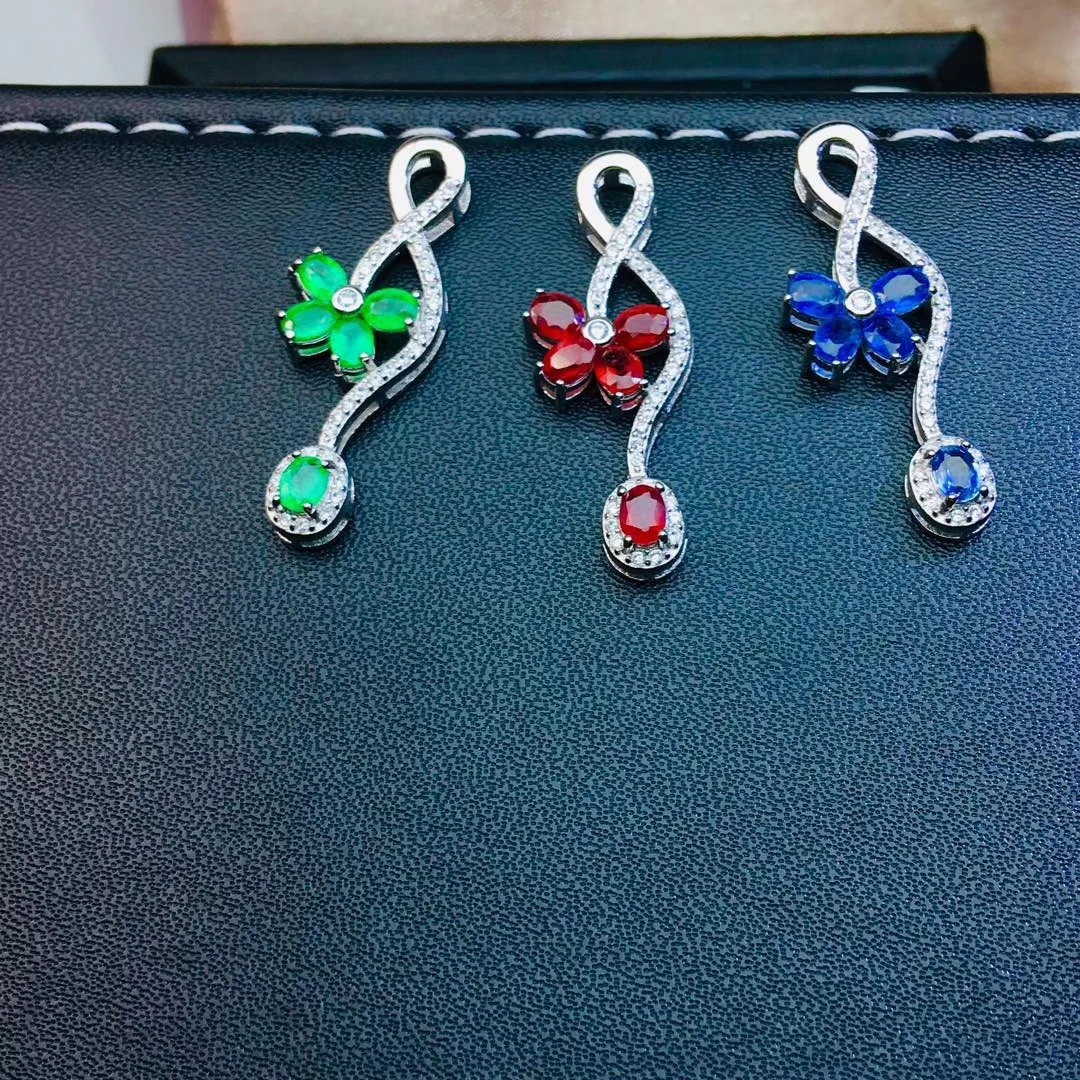 Стиль зеленый натуральный изумруд драгоценный камень ключицы ожерелье с серебром ювелирные изделия: красный зеленый синий цвет на выбор