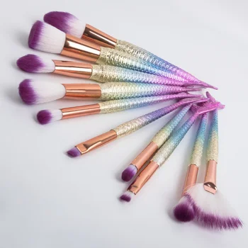 

10PCS Pro Mermaid Makeup Brushes Foundation Eyeshadow Base Powder Blush Brushes Professional Makeup Brush Cosmetic Tools