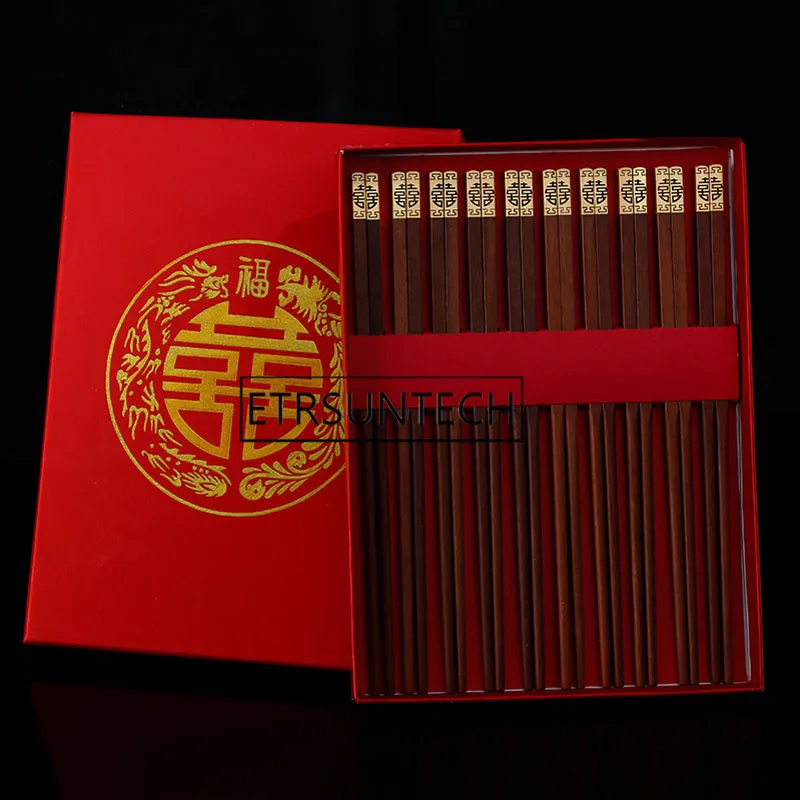 

100pairs Chinese Style Double Happiness Gold Head Wood Chopsticks Wedding Party Favor And Gift For Guest Friend