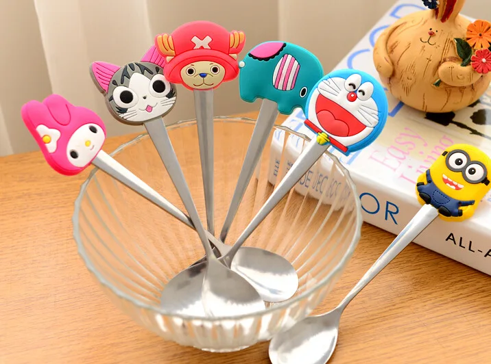 

1PC Cute Silicone Handle Stainless Steel Mixing Coffee Spoon Fashion Small Teaspoon Cute Mini Spoon For Ice Cream ELB 279