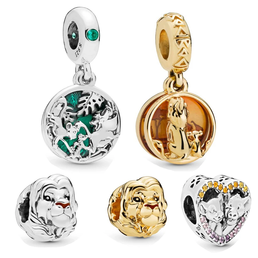 

NEW 925 Sterling Silver Simba Timon and Pumbaa Pendant Charm Fit pandora Bracelet Sparkling Simba & Nala Heart Charm DIY Jewelry