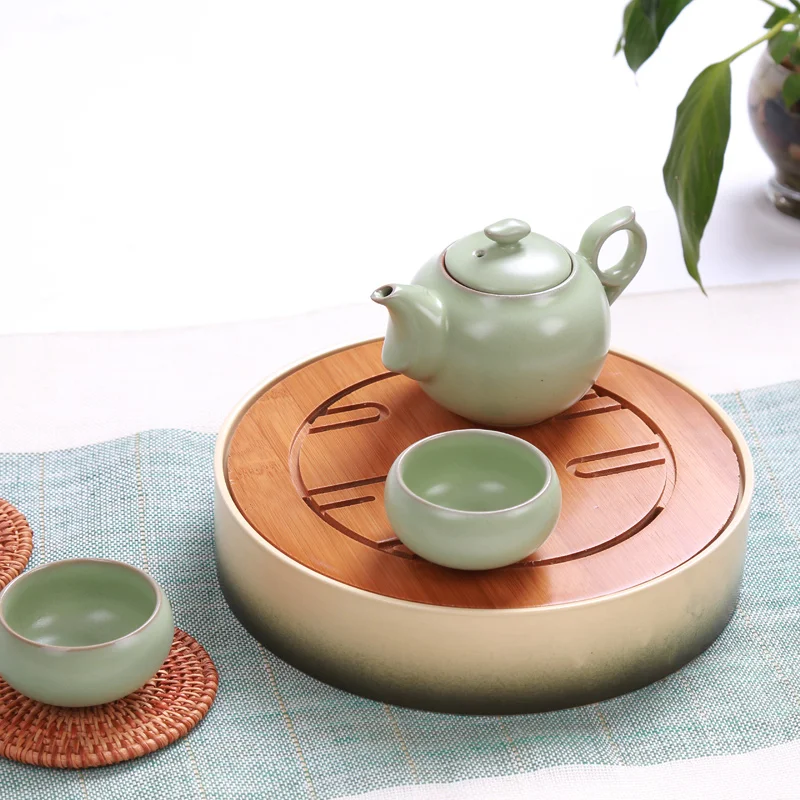 Porcelain Tea tray Tea Set Bamboo Drainage Water storage Kung Fu Tea