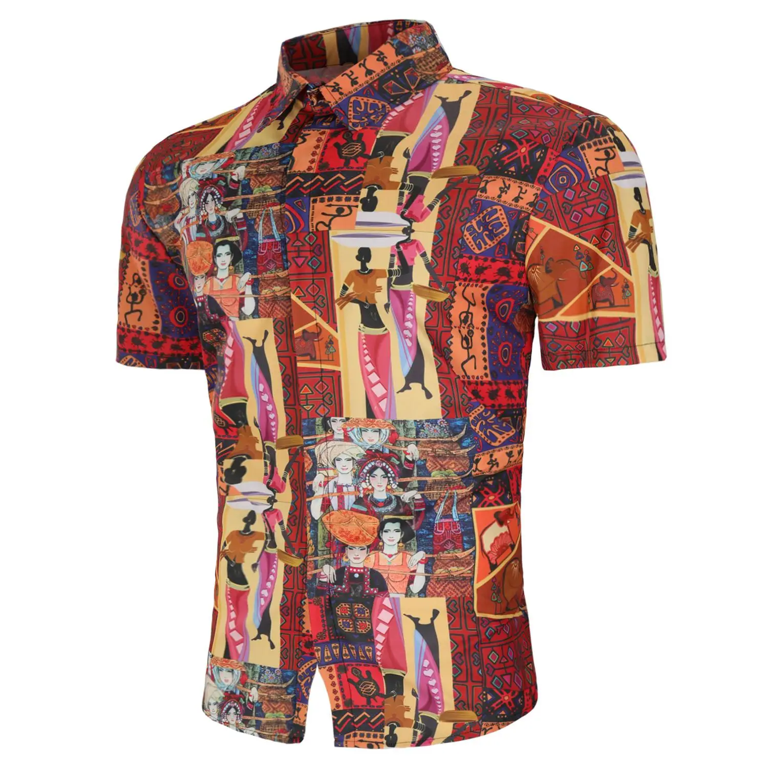 

Short-sleeved Hawaiian Shirt Summer Blouse Men Flower Men Shirt National style Digital Character print
