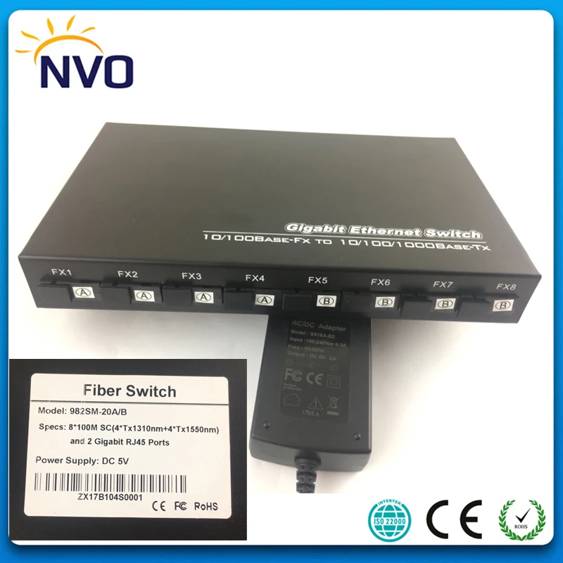 

5pcs/Lot,10/100M,SM,SX,20KM,4A+4B,Single Mode,Simplex,SC Port+2 port 10/100/1000 RJ45,Unmanaged Ethernet Optical Fiber Switch
