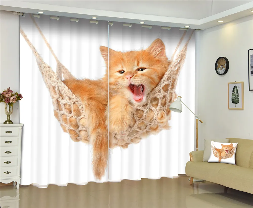 3d Curtains Cute Cats Print Luxury Blackout Curtains For Living