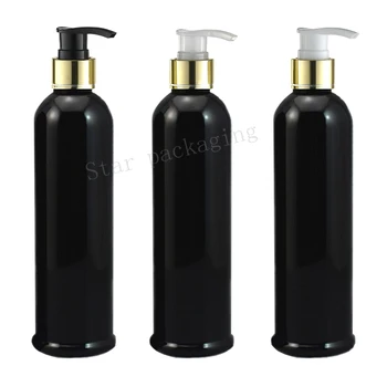 

20pcs/lot 250ml empty liquid soap gold pump container black bottle,osmetic packaging bottle with gold collar pump Shower Gel