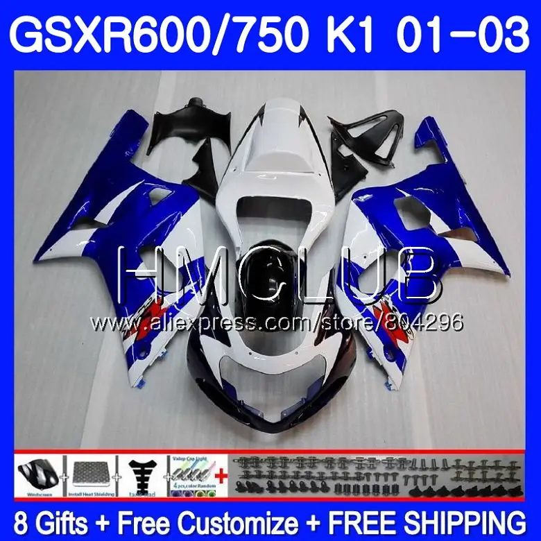 

Bodys For SUZUKI GSX-R750 GSXR 750 K1 GSXR600 01 02 03 3HM.6 GSXR 600 01 03 GSXR-600 GSXR750 2001 2002 2003 Factory blue Fairing