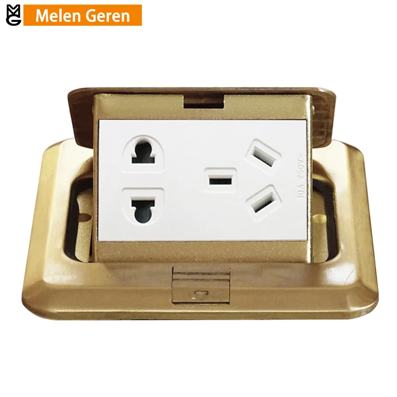 

10A 220V Pure Copper Plate Quick Pop-up Floor Socket 2 Outlets Power Socket for Office Meeting Room Hotel Table Desktop Outlet