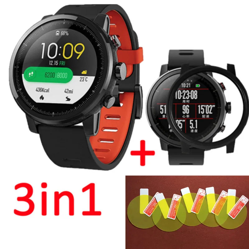 3в1 Huami Amazfit Stratos 2 силиконовый ремешок 22 мм+ TPU caso+ 5 шт. мягкая пленка для экрана для xiaomi Huami Amazfit Pace ремешок для часов