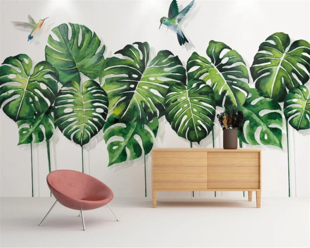 Beibehang Kualitas Tinggi Lukisan Dinding Wallpaper Tropis Daun Tanaman Daun Hijau Hummingbird Bar Ktv Dinding Latar Belakang 3d Wallpaper 3d Wallpaper Mural Wallpaperquality Wallpaper Aliexpress