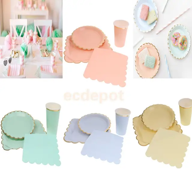 44pcs set flower golden edge paper plates cups dinner napkin party flower paper plates and napkins