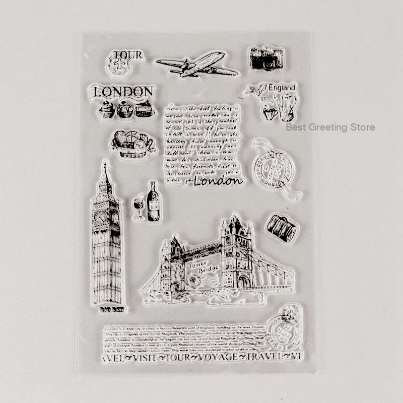 Лондонский фон штампы карты ремесла штампы для скрапбукинга путешествия прозрачные штампы