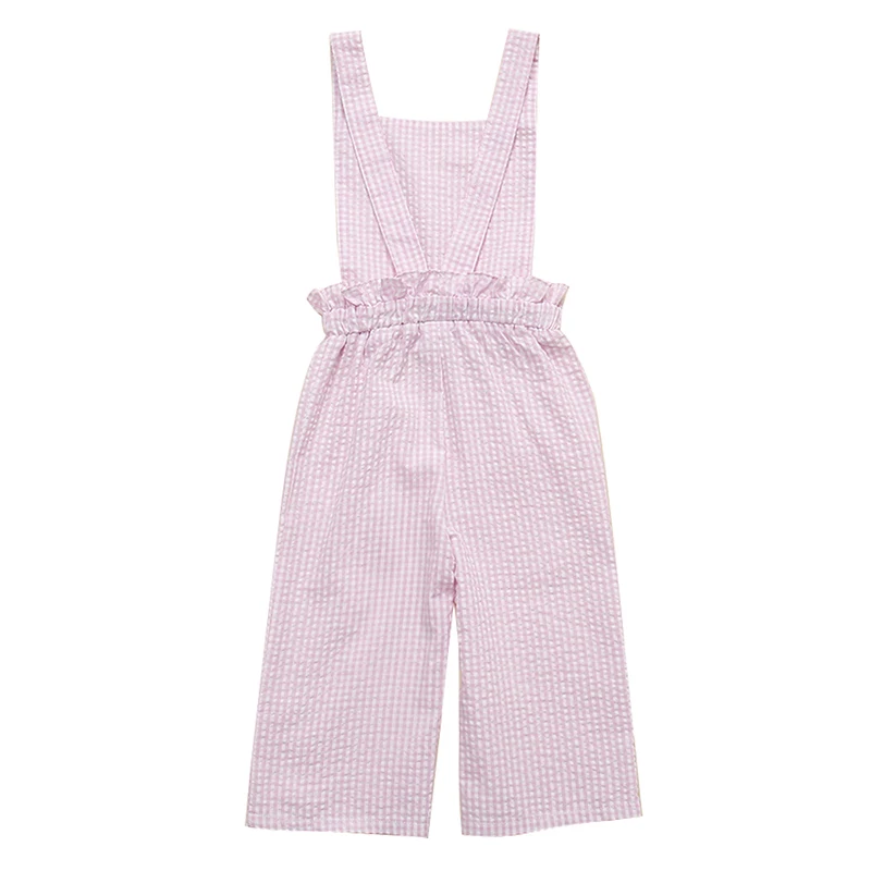 

Summer baby bib pants romper solid color pink plaid bib cotton soft toddler trousers baby cartoon pants