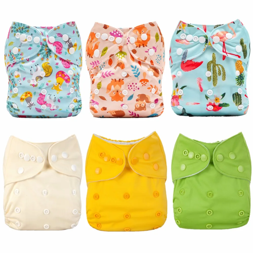 [Mumsbest] 6PCS Baby Cloth Diapers With 6 Microfiber Inserts Baby Cloth Nappies with Liners