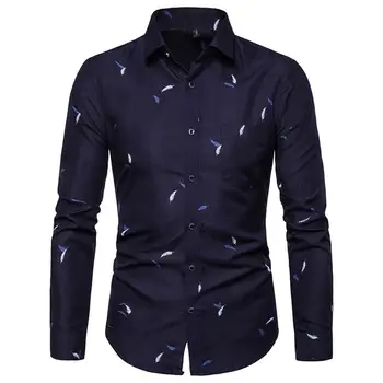 

2019 Summer New Men Formal Shirt Printed Long Sleeve Social Casual Slim Fit Beach Shirt Blouse Top Camisas Masculina Plus Size