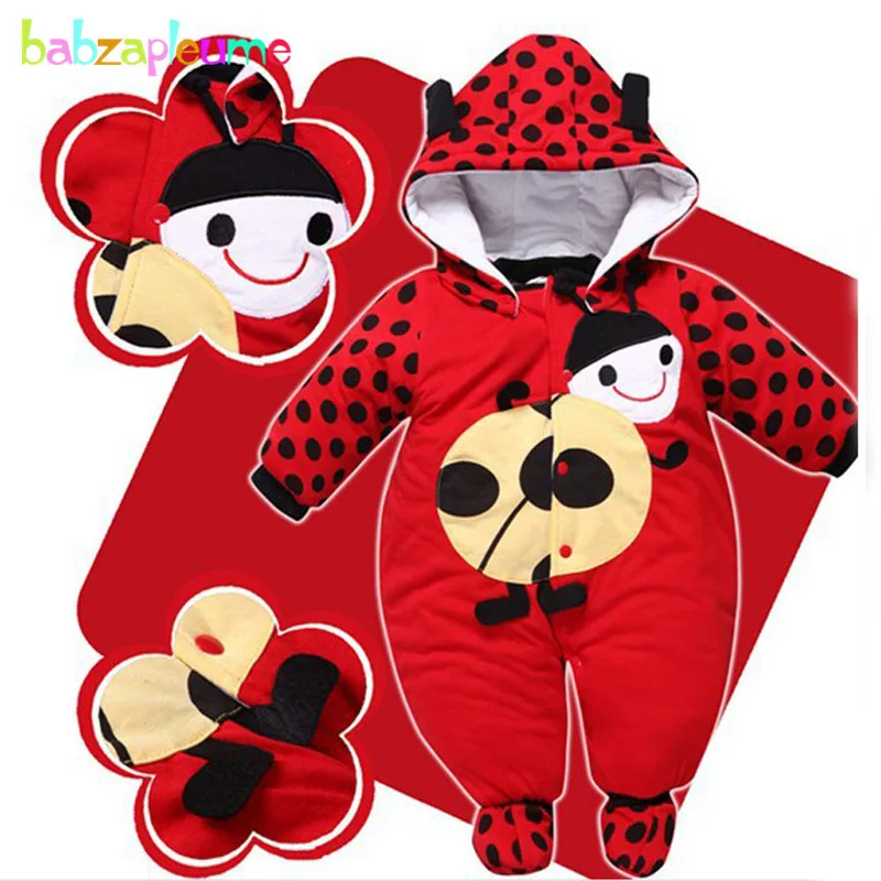 0-9Months/الخريف الشتاء الطفل الفتيات الفتيان السروال القصير الكرتون لطيف سميكة الدافئة مقنعين حللا الوليد الملابس الرضع الملابس BC1225