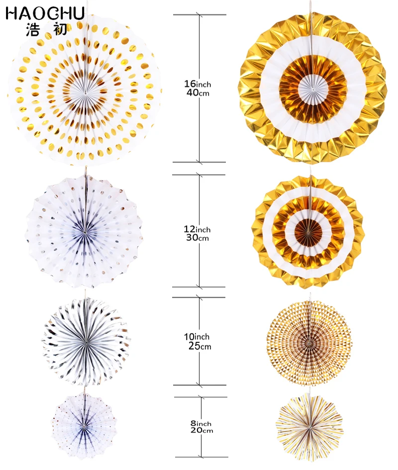 HAOCHU 8 шт./компл. Золотой Серебряный бумажный веер для праздничных и вечерние свадебные фотографии фон бумага для творчества День рождения душ