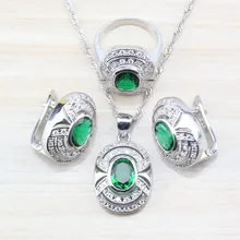 AAA+ качество, Овальный зеленый циркон, 925 пробы, серебро, женский костюм, ювелирный набор, клипсы, серьги/ожерелье и подвеска/кольцо S89