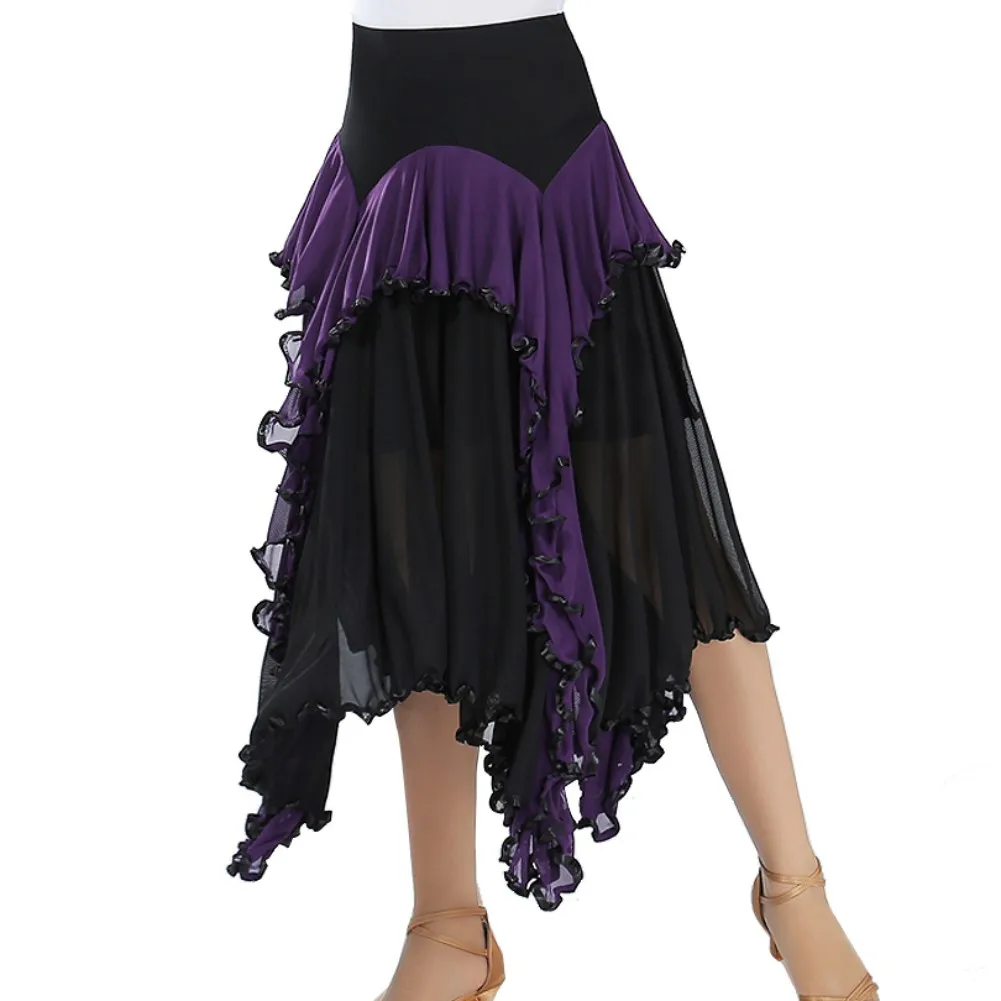 Модная Современная Танцевальная юбка с блестящими цветами Юбки Танго бальное платье, для вальса юбка для танцев для Для женщин леди взрослых вечерние юбка средней длины - Цвет: purple