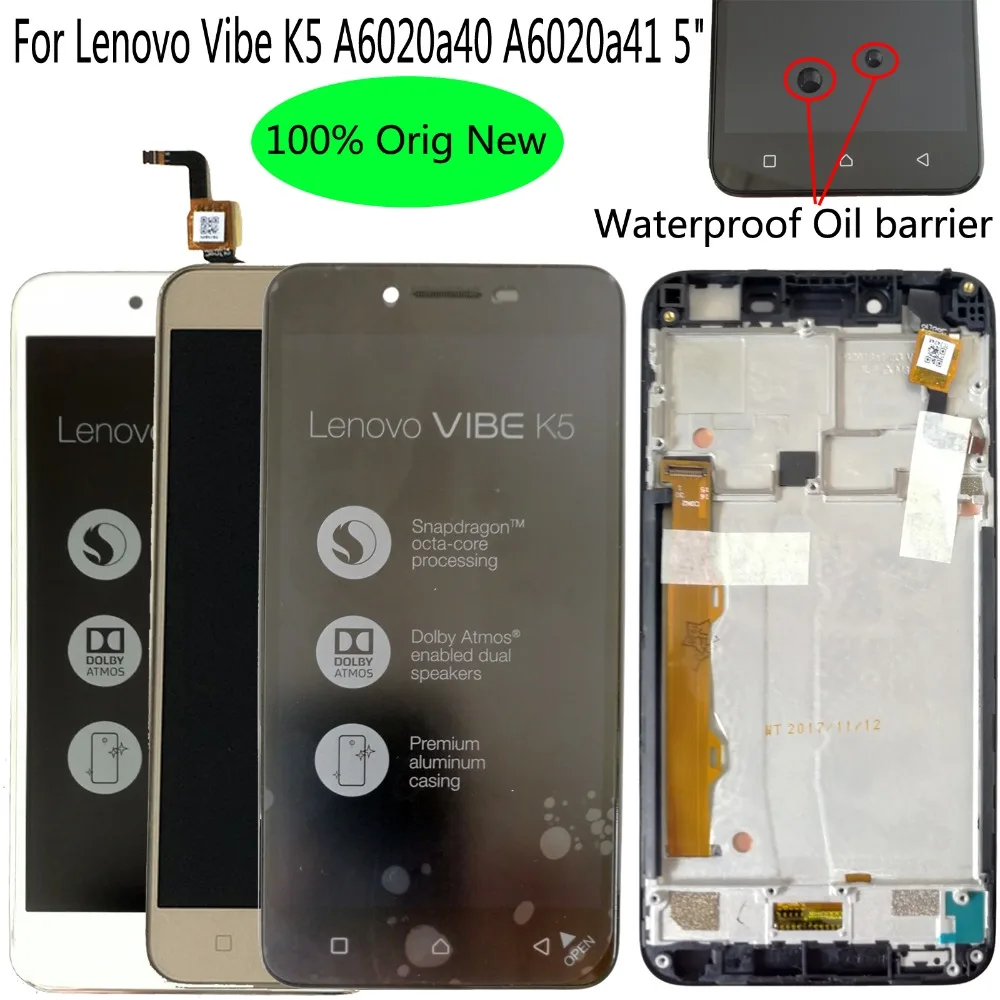 

Shyueda 100% Oig NEW with frame For Lenovo Vibe K5 A6020a40 A6020a41 5" LCD Display Touch Screen Digitizer
