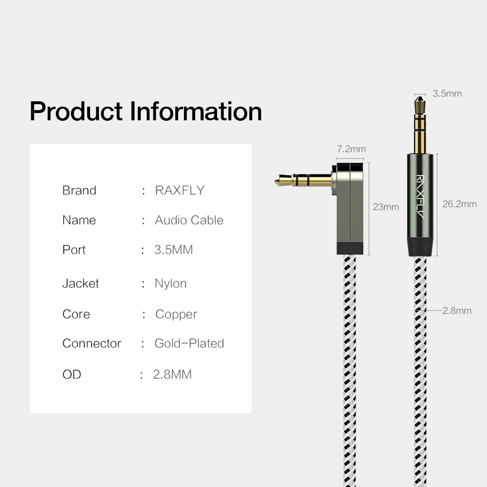 RAXFLY [0.5M 1M 2M] 3.5MM AUX Cable For Car Speaker 3.5 Jack Male to Male Audio Cable 90 Degree Angle Jack 3.5 For Headphone MP3