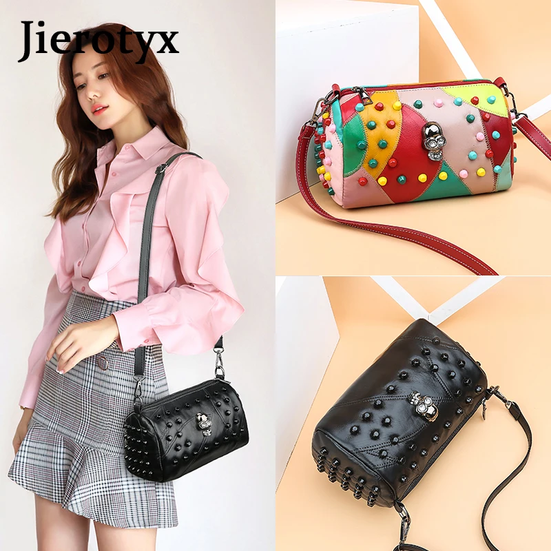 Модные сумки JIEROTYX с заклепками для женщин черная кожаная Готическая сумка через