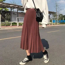 EORUTCIZ Весенняя миди плиссированная юбка женская юбка-пачка с высокой талией Женская винтажная Осенняя эластичная Элегантная черная юбка LM327