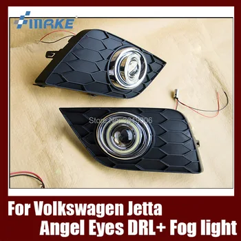 

Fog Lamp Assembly LED Day Light COB Angel Eyes Foglight Daytime Running Light Lens Bumper Complete Set For VW Jetta 2013-2016
