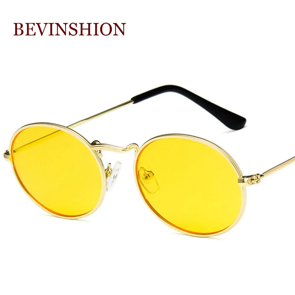 Ретро очки женские Овальные Солнцезащитные очки Мужские брендовые дизайнерские металлические корейские маленькие винтажные Круглые Солнцезащитные очки красные желтые очки Lunette