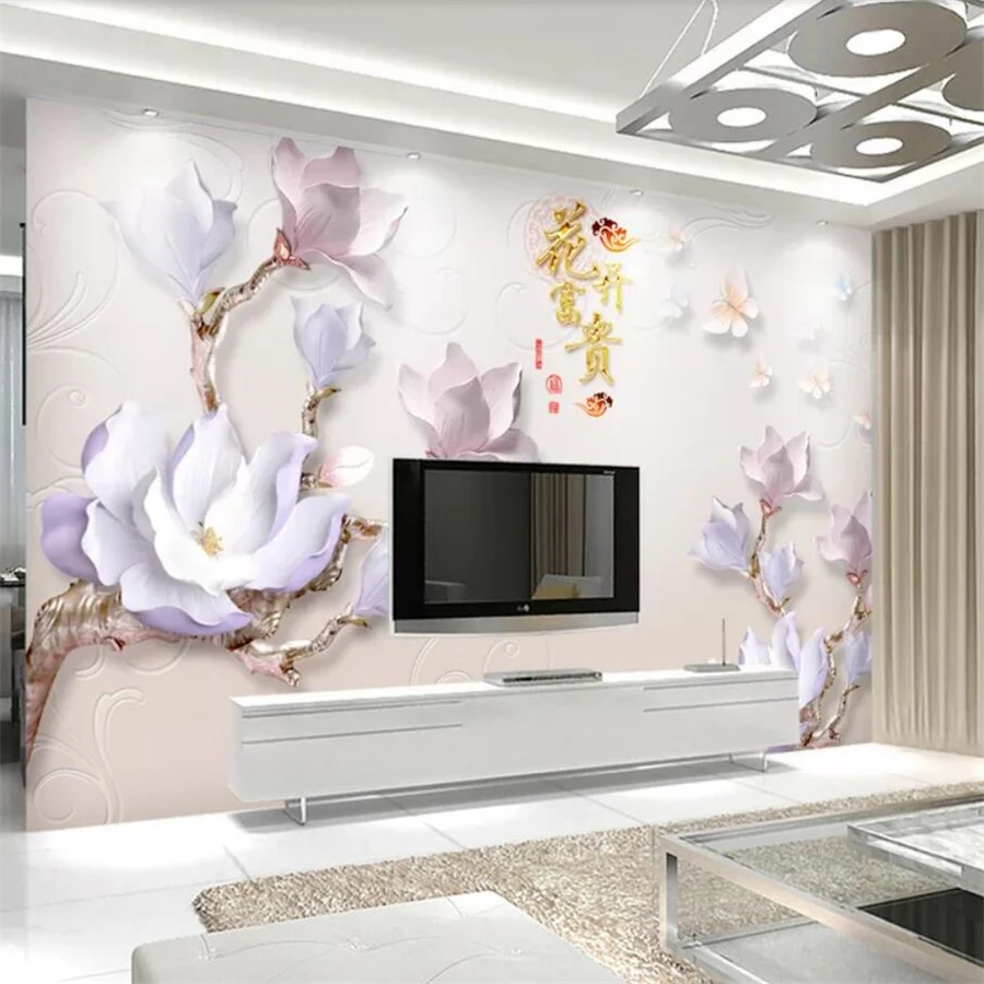 

Custom 3d embossed wallpaper papel de parede flower open rich modern minimalist background wall 8d decorative painting 5d mural