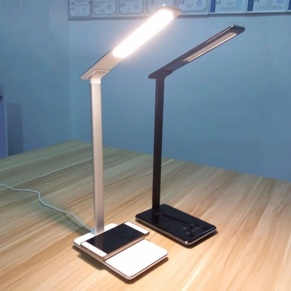 

QI Wireless Charger Phone Charger USB Light Rechargeable Desk Lamp Eye Care LED Light Student Reading Lamp for Smart Phones