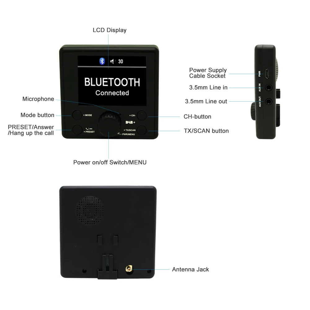 Автомобильный DAB радио адаптер Универсальный Авто DAB радио приемник Bluetooth FM передатчик " TFT дисплей громкой связи Aux антенна