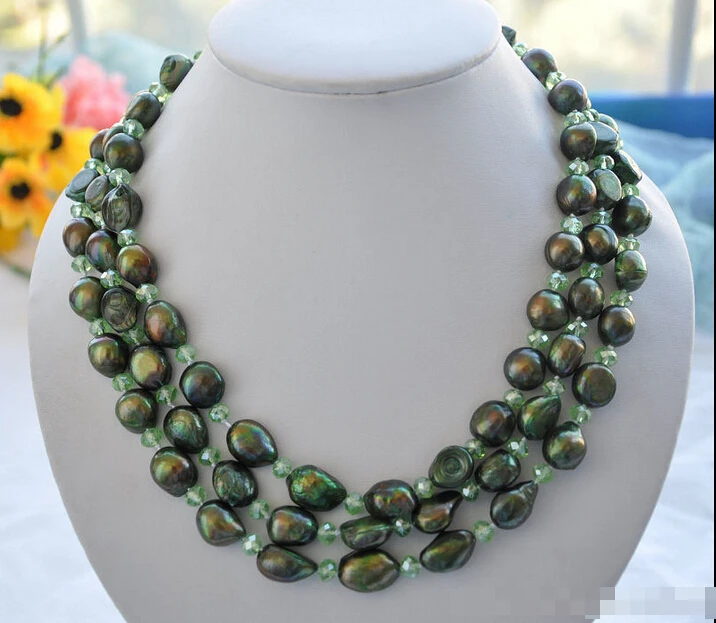 

FREE shipping>>> >>Z5722 LUSTER 3strands 15mm green baroque FRESHWATER PEARL crystal necklace 6.07