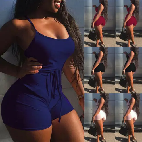 

Hot Sale Women Short Sling High Waist Jumpsuit Beach Playsuit Party Club Sexy Summer Soild Sleeveless Bangdage Backless Rompers